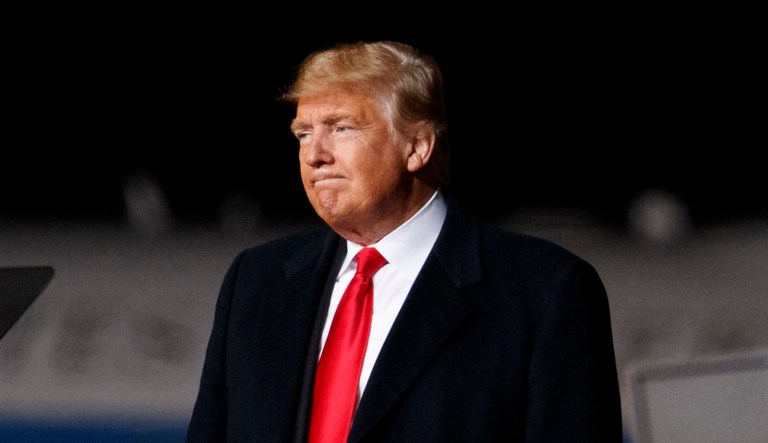 President Donald Trump looks the the cheering audience as he leaves a campaign rally at Minuteman Aviation Hangar, Thursday, Oct. 18, 2018, in Missoula, Mont. Trumpâs 2016 campaign was defined by his fiery immigration rhetoric, visions of the undocumented flowing across the border to assault Americans and steal their jobs.