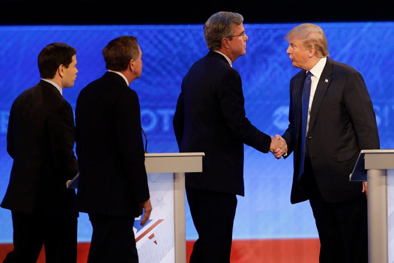 Expect the other Republican presidential candidates to pepper Trump with questions about what kind of Supreme Court justices he'd pick, perhaps as early as at tonight's debate. (AP Photo/David Goldman)