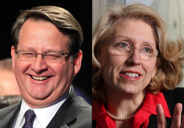 The race for an open Senate seat in Michigan between Rep. Gary Peters, a Democrat, and former Secretary of State Terri Lynn Land, a Republican, is getting tighter thanks to the fallout from Obamacare. (AP Photo/File)