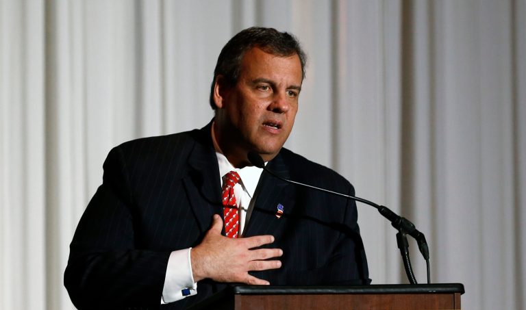 New Jersey Gov. Chris Christie gives the keynote address at the Macomb County Republican Party's annual Lincoln Dinner fundraiser in Shelby Township, Mich., Friday, March 27, 2015. (AP Photo/Paul Sancya)