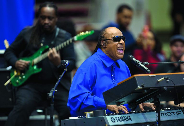 Singer Stevie Wonder performs before President Barack Obama speaks at a campaign event at the Fifth Third Arena on the University of Cincinnati campus, Sunday, Nov. 4, 2012, in Cincinnati. (AP Photo/Carolyn Kaster)
