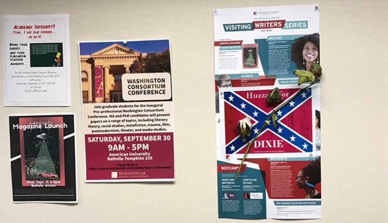 Campus police on Wednesday released video footage of a man suspected to be behind the fliers. (Credit: Darren M. Hayes Twitter)