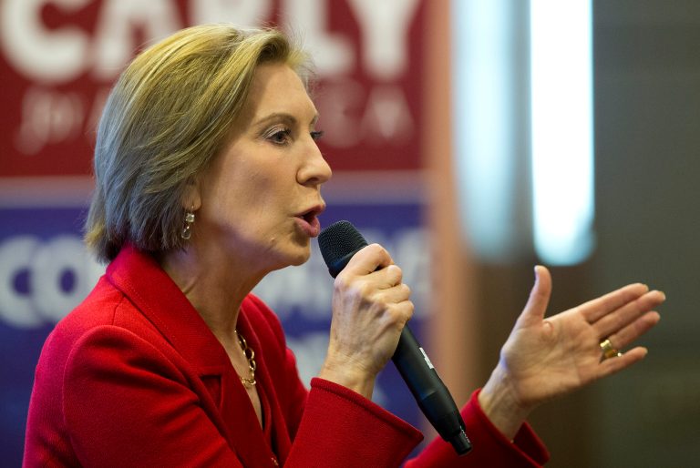Fiorina slammed fellow GOP presidential candidates Donald Trump and Ted Cruz while campaigning in Iowa. (AP Photo/John Bazemore)