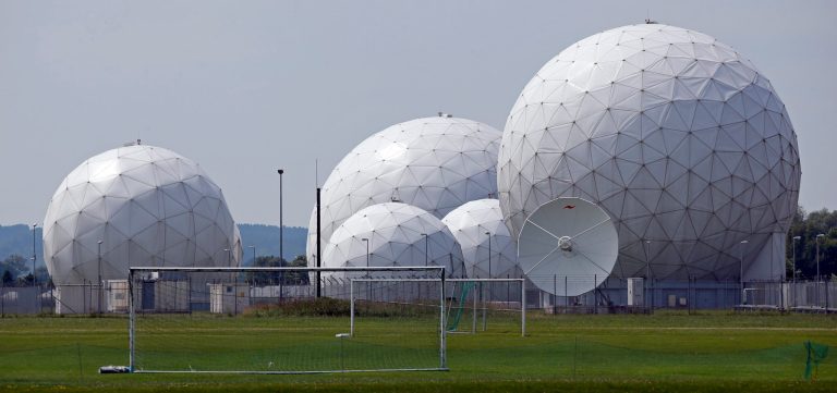 In this July 8, 2013 file picture   the BND monitoring base in Bad Aibling, near Munich, Germany is photographed.  German weekly Der Spiegel reports that the country's foreign intelligence agency , BND, eavesdropped on calls made by U.S. Secretary of State John Kerry and his predecessor Hillary Clinton. Der Spiegel reported Saturday Aug. 16, 2014 that the agency, known by its acronym BND, tapped a satellite phone conversation Kerry made in 2013. The magazine says the agency also recorded a conversation between Clinton and former U.N. Secretary-General Kofi Annan a year earlier.  (AP Photo/Matthias Schrader,File )