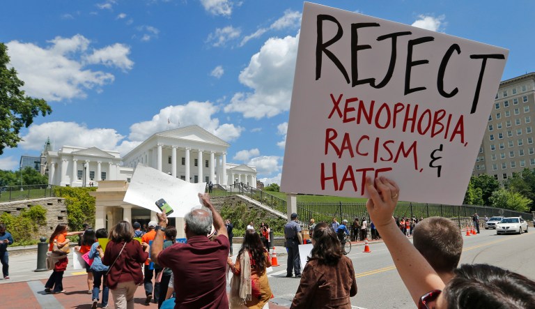The dispute over the Trump executive order is being fought in the courts, but it is intensely political. The shortest short version of the case is: It's all about Trump. Given that, even if the law is clear, there's no telling what the Supreme Court will do. (AP Photo/Steve Helber)