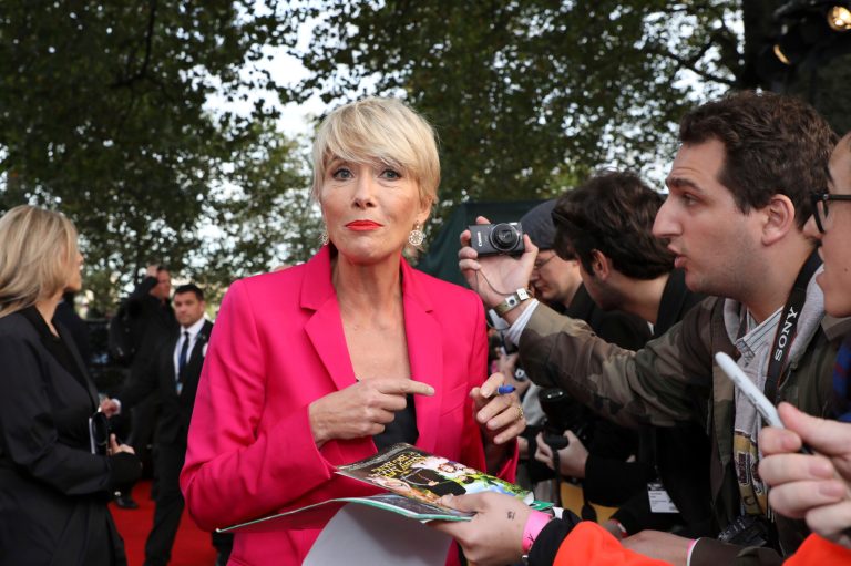 Actress Emma Thompson poses for photographers upon arrival at the premiere of the film 'The Meyerowitz Stories' during the London Film Festival in London, Friday, Oct. 6, 2017. (Photo by Vianney Le Caer/Invision/AP)
