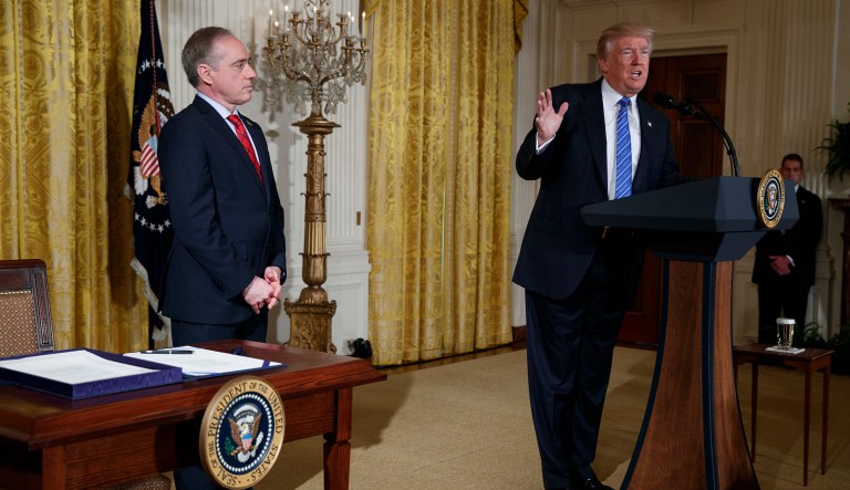 Secretary of Veterans Affairs David Shulkin (pictured left) said the VA would hold events every day of the month to highlight its progress in reforming the agency. (AP Photo/Evan Vucci)