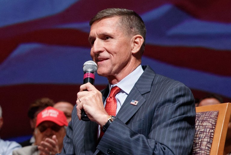 Flynn resigned late Monday after admitting he mislead Vice President Pence when he denied talking to the Russian ambassador about sanctions in a phone call before President Trump took office. (AP Photo/Evan Vucci, File)