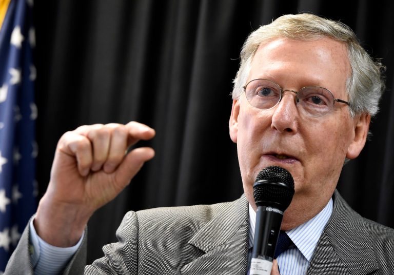 The Kentucky Opportunity Coalition is spending up to $1.5 million on TV ads for Sen. Mitch McConnell, R-Ky. (AP Photo/The Gleaner, Mike Lawrence)