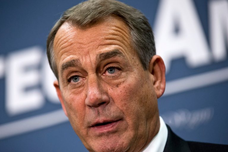   Speaker of the House John Boehner, R-Ohio, joined by the Republican leadership speaks to reporters about the fiscal cliff negotiations with President Obama following a closed-door strategy session, at the Capitol in Washington, Tuesday, Dec. 18, 2012. (AP Photo/J. Scott Applewhite)  