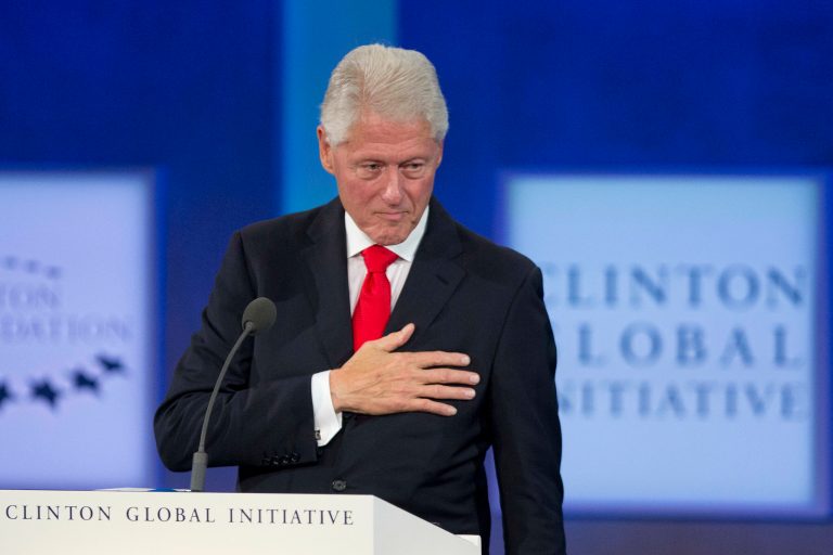 His emotional speech had been hailed as a response to criticism of CGI's ties to corporate and foreign interests. (AP Photo/Mark Lennihan)