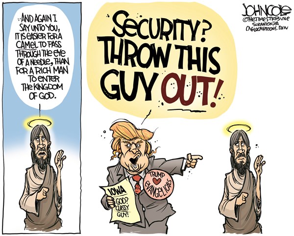Editorial cartoon: Trump hearts Christians