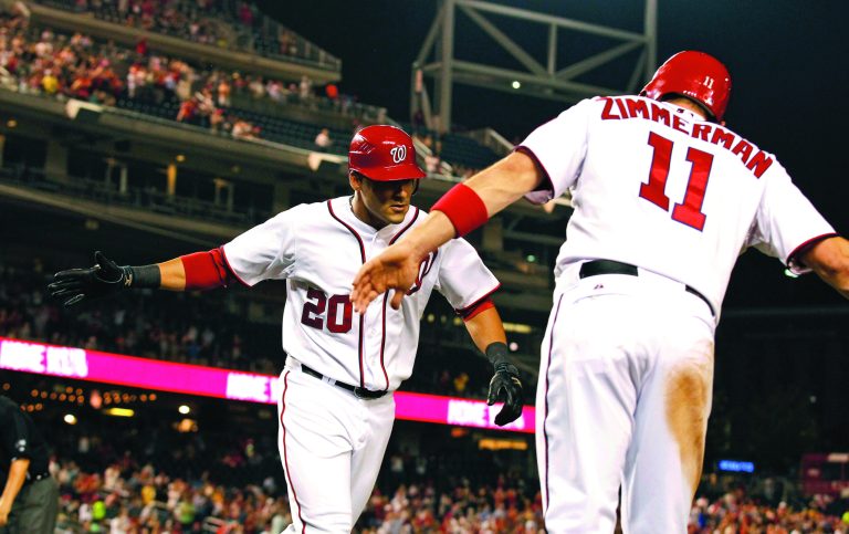 Alex Brandon/AP
Washington Nationals shortstop Ian Desmond hit a two-run home run in the first inning of Monday's 5-4 victory over the Atlanta Braves.
