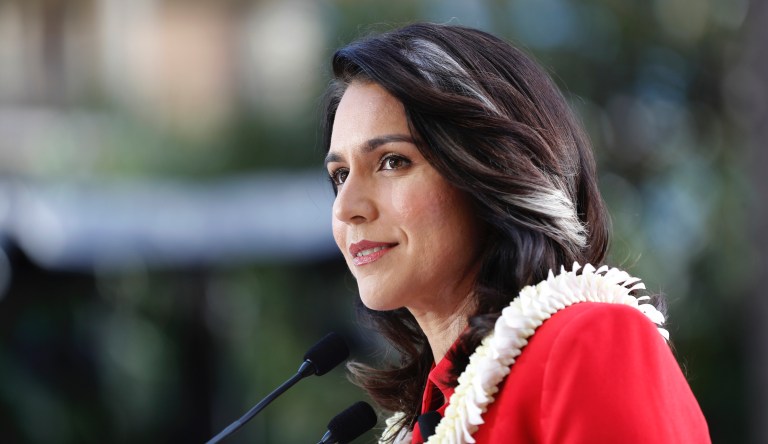 US Rep. Tulsi Gabbard, D-Hawaii, speaks during a campaign rally announcing her candidacy for President in Waikiki, Saturday, Feb. 2, 2019, in Honolulu.