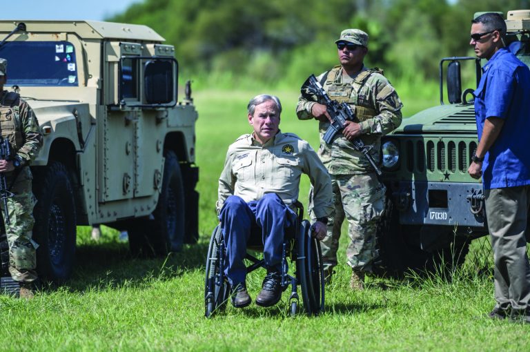 Texas Gov. Greg Abbott in Mission, Texas. Illegal immigration at the southern border began to rise to historic highs last March.