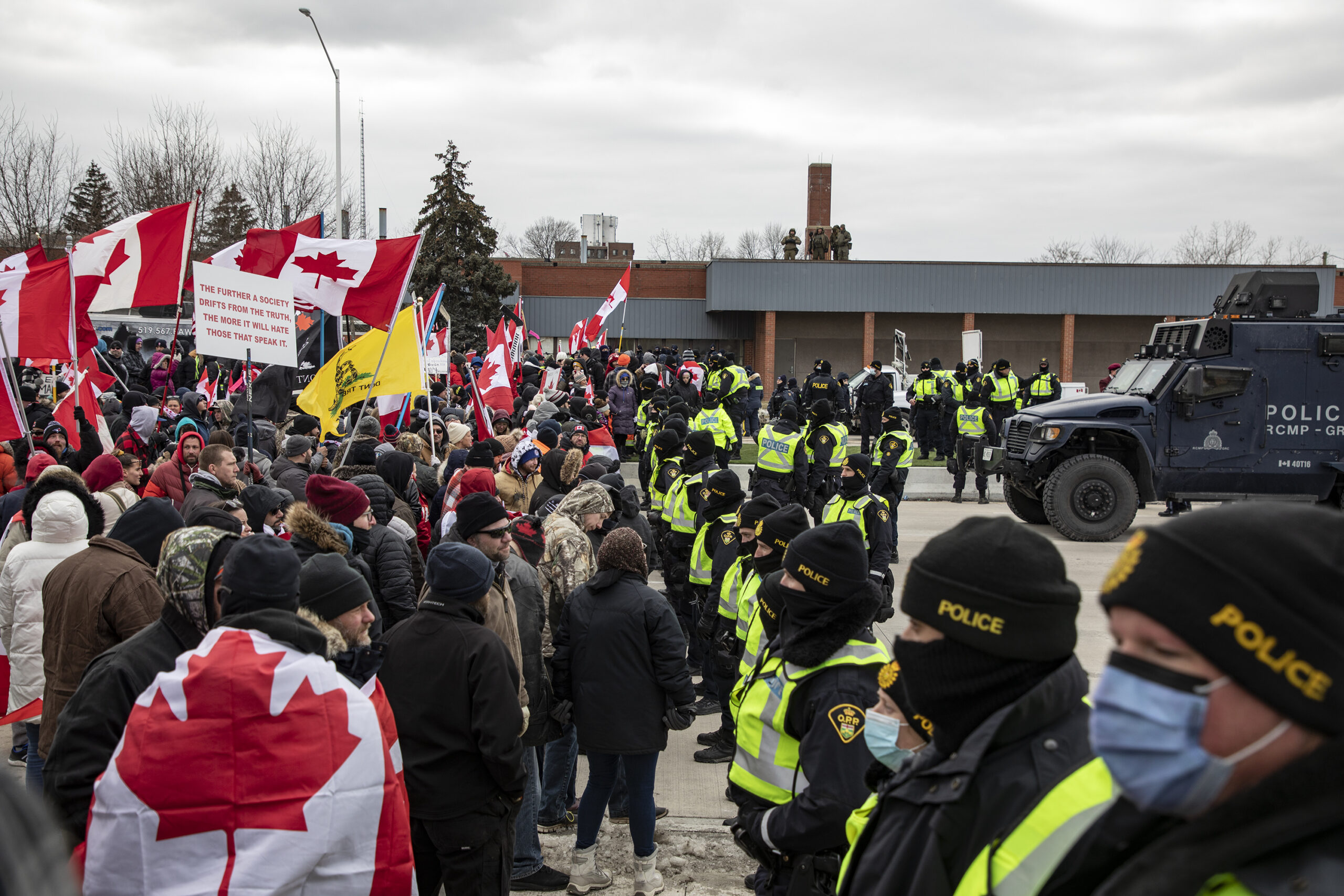 Truckers Block The Ambassador Bridge Against The State of Emergency in Ontario