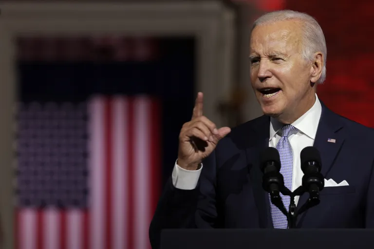 President Joe Biden delivers a primetime speech at Independence National Historical Park in Philadelphia.