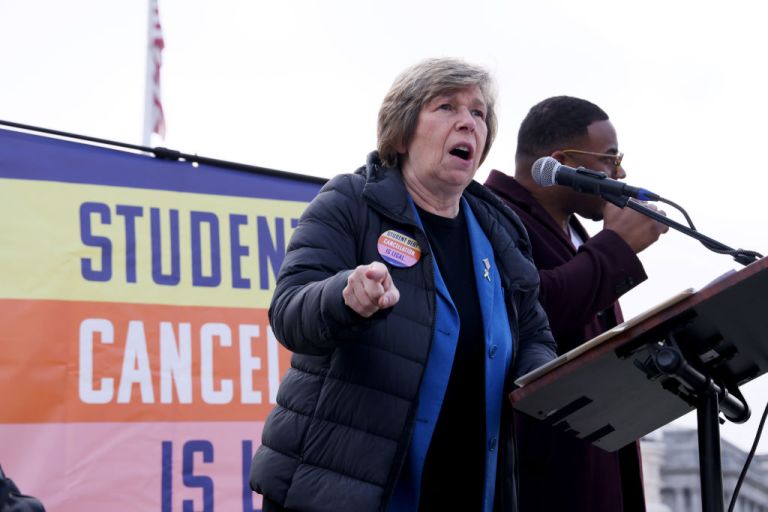 Randi Weingarten screams student debt is ‘not fair’ outside Supreme Court