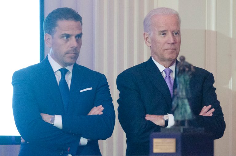 WFP USA Board Chairman Hunter Biden introduces his father Vice President Joe Biden during the World Food Program USA's 2016 McGovern-Dole Leadership Award Ceremony at the Organization of American States on April 12, 2016, in Washington, D.C. 