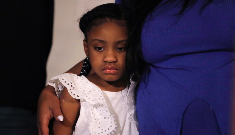 Gianna Floyd, the daughter of George Floyd, listens to a a news conference, Tuesday, June 2, 2020, in Minneapolis, Minn. The city has seen protests  against police brutality sparked by the death of George Floyd, a black man who died after being restrained by Minneapolis police officers on May 25.