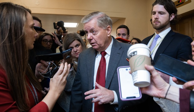 Senator Lindsey Graham talks to reporters in the U.S. Capitol on January 27, 2020