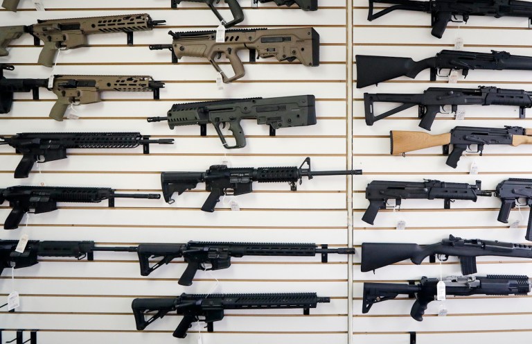 A gun rights advocate gathers with others for an annual rally on the steps of the state Capitol in Harrisburg, Pa., Monday, May 6, 2019.