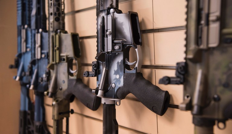 In this photo taken March 15, 2017, AR-15 style rifles made by Battle Rifle Co., a gunmaker in Webster, Texas, are on display in its retail shop. The gunmaker is one of more than 10,000 currently in the United States. President Donald Trump promised to revive manufacturing in the U.S., but one sector is poised to shrink under his watch: the gun industry. Fears of limits on guns led to a surge in demand during President Barack Obamaâs tenure and manufacturers leapt to keep up. 