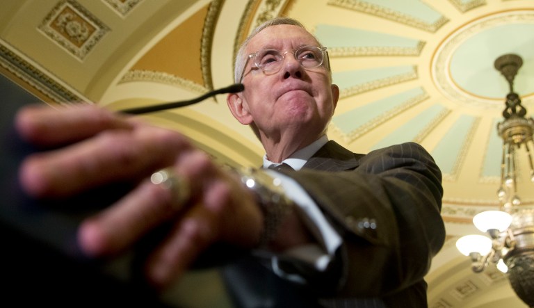 Senate Minority Leader Harry Reid of Nev. pauses during a news conference on Capitol Hill in Washington, DC.