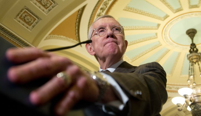 Senate Minority Leader Harry Reid, D-Nev. speak to reporters on Capitol Hill in Washington, Tuesday, July 12, 2016.                       