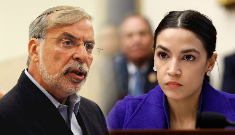 Dov Hikind and Alexandria Ocasio-Cortez are seen.