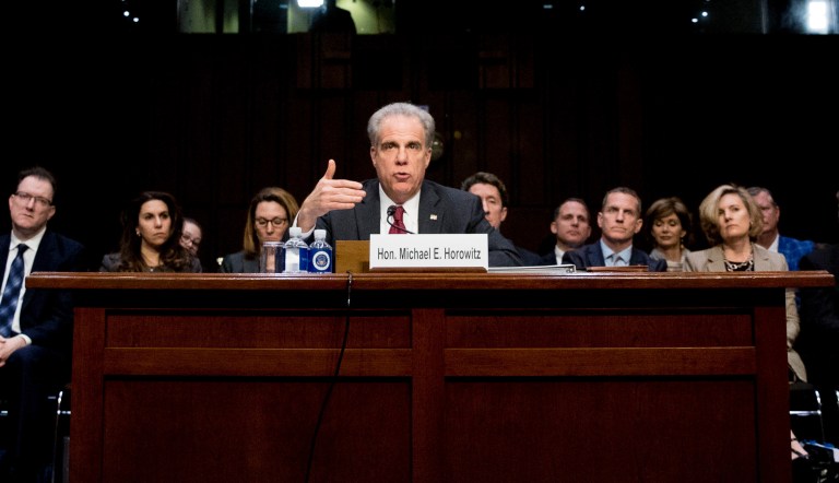 Department of Justice Inspector General Michael Horowitz testifies at a Senate Judiciary Committee hearing on the Inspector General's report on alleged abuses of the Foreign Intelligence Surveillance Act, Wednesday, Dec. 11, 2019, on Capitol Hill in Washington.