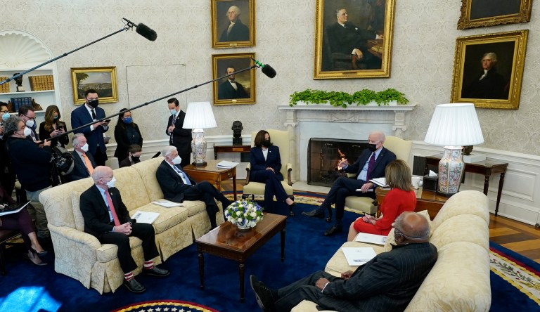 House Democrats meet with Biden on COVID-19 aid after Senate passes key budget measure