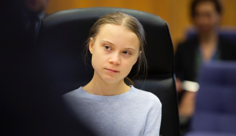 Swedish climate activist Greta Thunberg attends the weekly College of Commissioners meeting at EU headquarters in Brussels, Wednesday, March 4, 2020. 