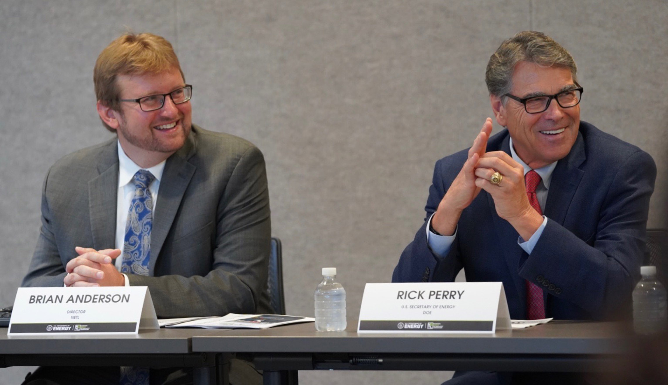 Energy Secretary Rick Perry (right) is seen with Brian Anderson, director of the National Energy Technology Laboratory , in Jefferson Hills, Pennsylvania.