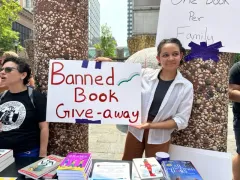 Moms for Liberty protesters hand out books on gay bunnies and transgender kindergartners