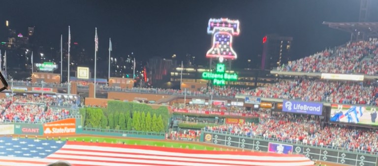 Spectators are seen at Citizens Bank Park during Game 3 of the National League Championship Series in Philadelphia.