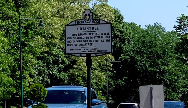 A sign in Braintree, Massachusetts is seen.
