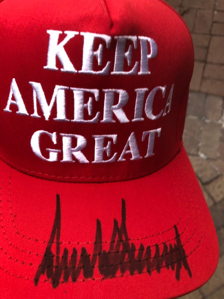 The new 2020 Trump campaign hat signed by President Trump.