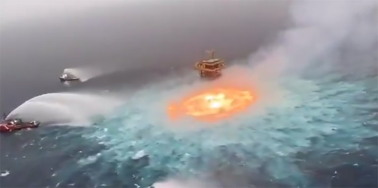 Mexico's Pemex contains gas pipeline fire in Gulf of Mexico.