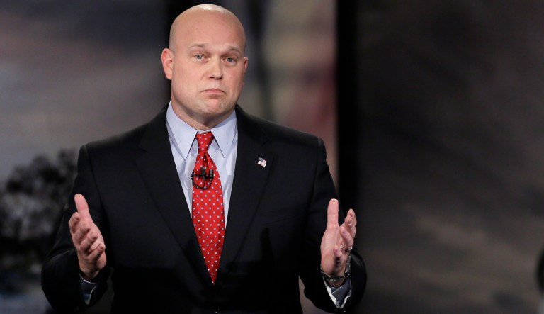 Iowa Republican senatorial candidate former U.S. Attorney Matt Whitaker speaks during a live televised debate, Thursday, April 24, 2014, in Johnston, Iowa.