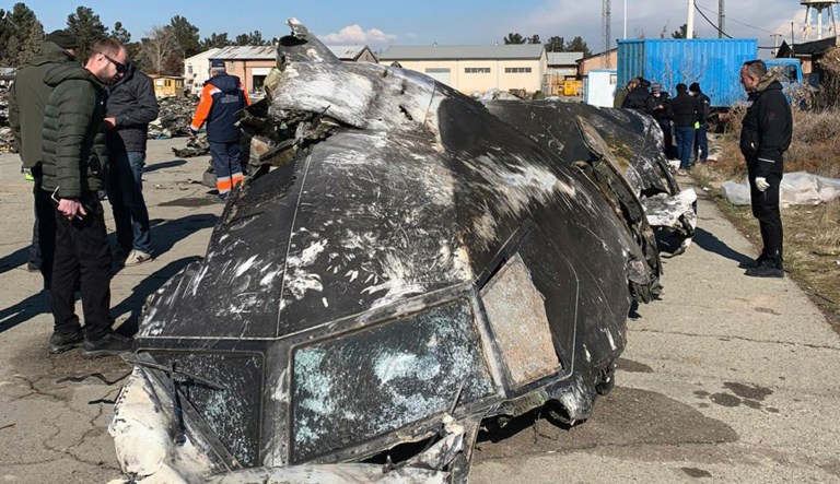 This undated photo provided by the Ukrainian Presidential Press Office, shows the wreckage of the Ukraine International Airlines Boeing 737-800 at the scene of the crash in Shahedshahr, southwest of the capital Tehran, Iran.