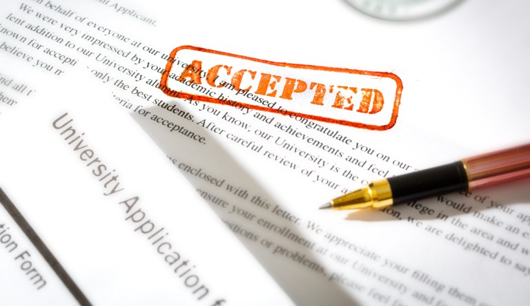An acceptance letter from a university application.