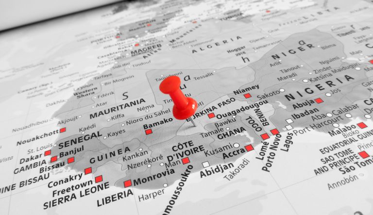 Priest, 5 churchgoers killed in Burkina Faso shooting Red marker over Burkina Faso.