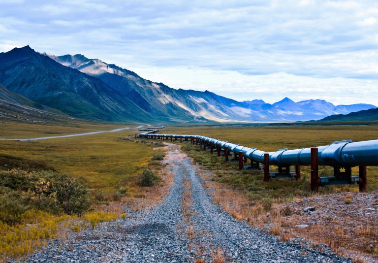 An image of the trans-Alaskan oil pipeline that carries oil from the northern part of Alaska all the way to Valdez.