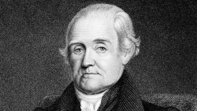 Noah Webster (1758-1843) on an engraving from 1835.