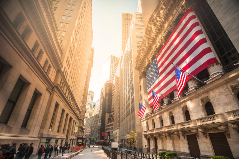 The New York Stock Exchange building on Wall Street in Manhattan.