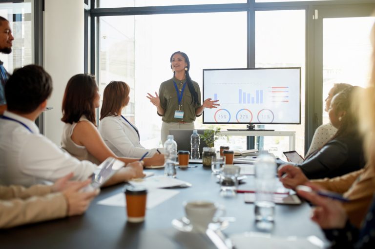 Businesswoman giving a presentation in the boardroom