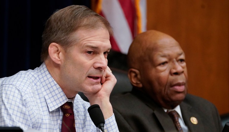 Rep. Jim Jordan of Ohio, the House Oversight and Reform Committee ranking Republican, left, and Chairman Elijah Cummings, D-Md., right, during a committee hearing on Capitol Hill in Washington, Tuesday, Feb. 26, 2019. The committee voted to subpoena Trump administration officials over family separations at the southern border, the first issued in the new Congress as Democrats have promised to hold the administration aggressively to count.  The decision by the Oversight Committee will compel the heads of Justice, Homeland Security and Health and Human Services to deliver documents.