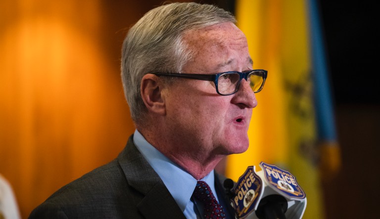 Philadelphia Mayor Jim Kenney speak during a news conference in Philadelphia, Thursday, July 18, 2019. The Philadelphia Police Department is suspending 13 police officers with an intent to fire them following an investigation into offensive and sometimes threatening Facebook posts.
