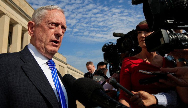 Secretary of Defense Jim Mattis, speaks to reporters at the Pentagon, Friday, July 27, 2018.  Mattis said that North Koreaâs return of remains from the Korean War sets a âpositive toneâ for diplomacy on other issues, such as the denuclearization negotiations.